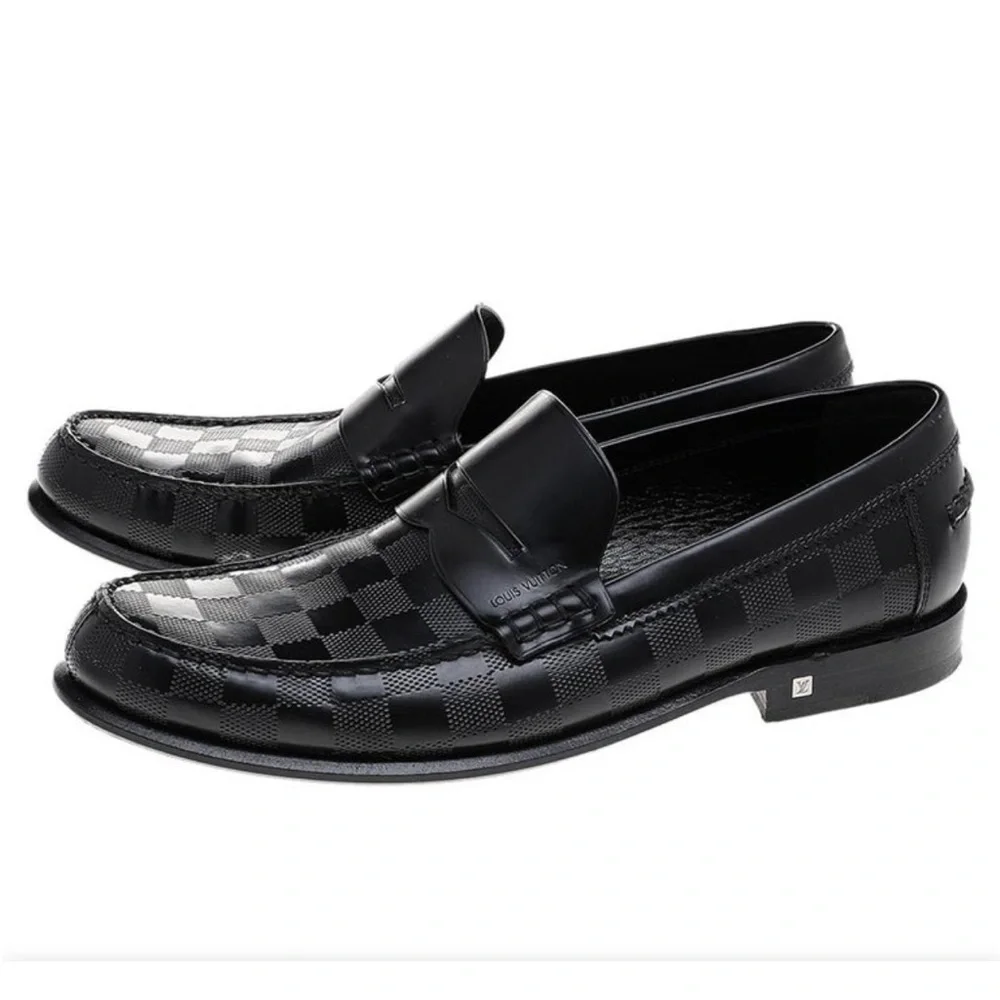 Louis Vuitton Damier Embossed Leather Outline Penny Slip On Loafers